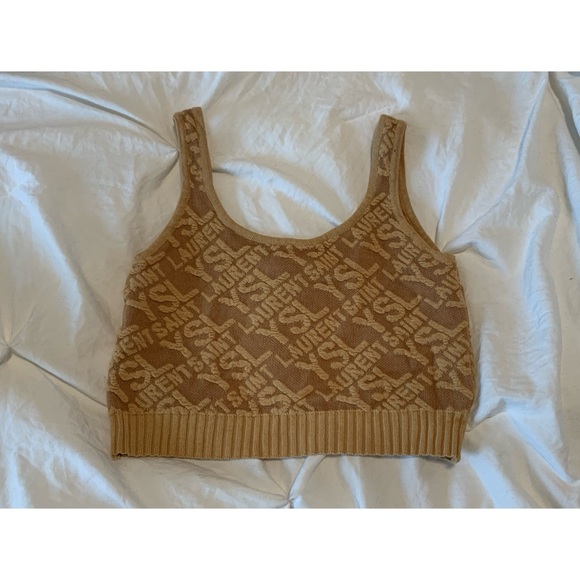 Yves Saint Laurent Tops - Yves Saint Laurent Tan Logo Knit Crop Top